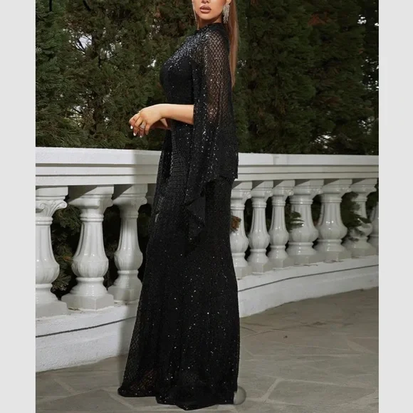 Luxe sequins mermaid hem bodycon formal evening black tie gown dress - Picture 5 of 7